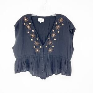 Hip Gypsy Boho Sequin Black Crop Top Size 6